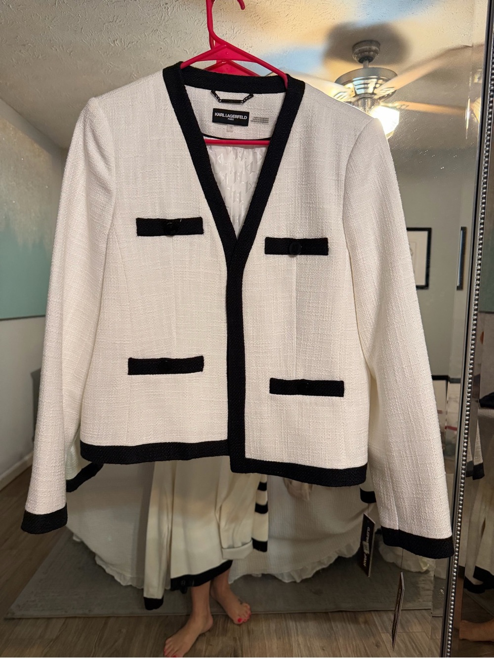Karl Lagerfeld White Tweed Jacket with Black Trim
